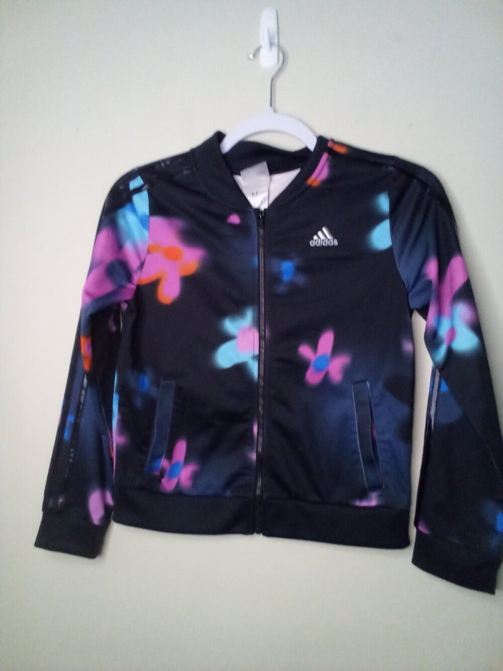 Adidas Jacket Girls M 10-12 Full Zip Active Athletic Tie Dye Black Blue Pink